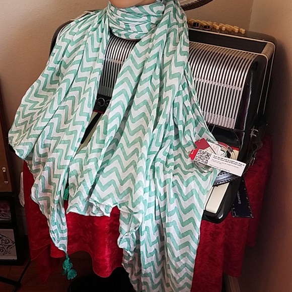NWT- MINT GREEN & WHT CHEVRON PRINT SCARF - Picture 2 of 6